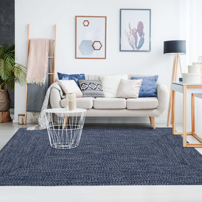 Multi Toned Braided Area Rug Bohemian Indoor Outdoor Rugs - DenimBlue-White