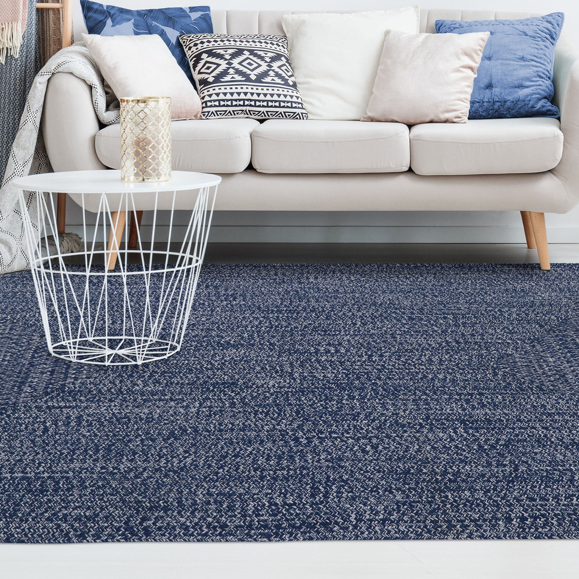 Multi Toned Braided Area Rug Bohemian Indoor Outdoor Rugs - DenimBlue-White