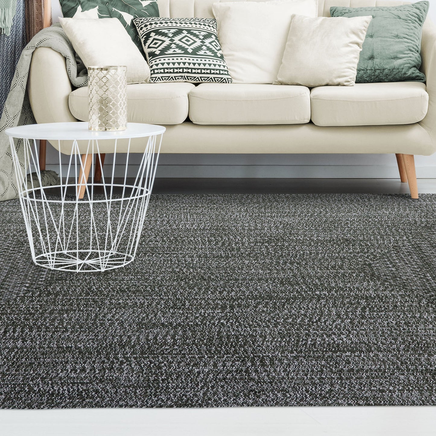 Multi Toned Braided Area Rug Bohemian Indoor Outdoor Rugs - FogGreen-White