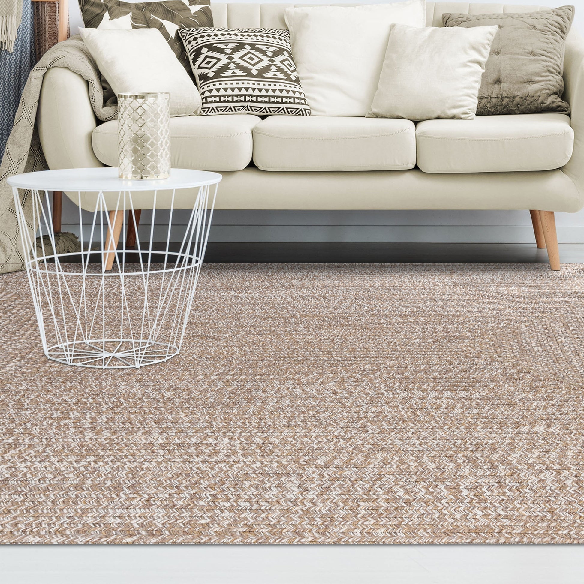 Multi Toned Braided Area Rug Bohemian Indoor Outdoor Rugs - Latte-White