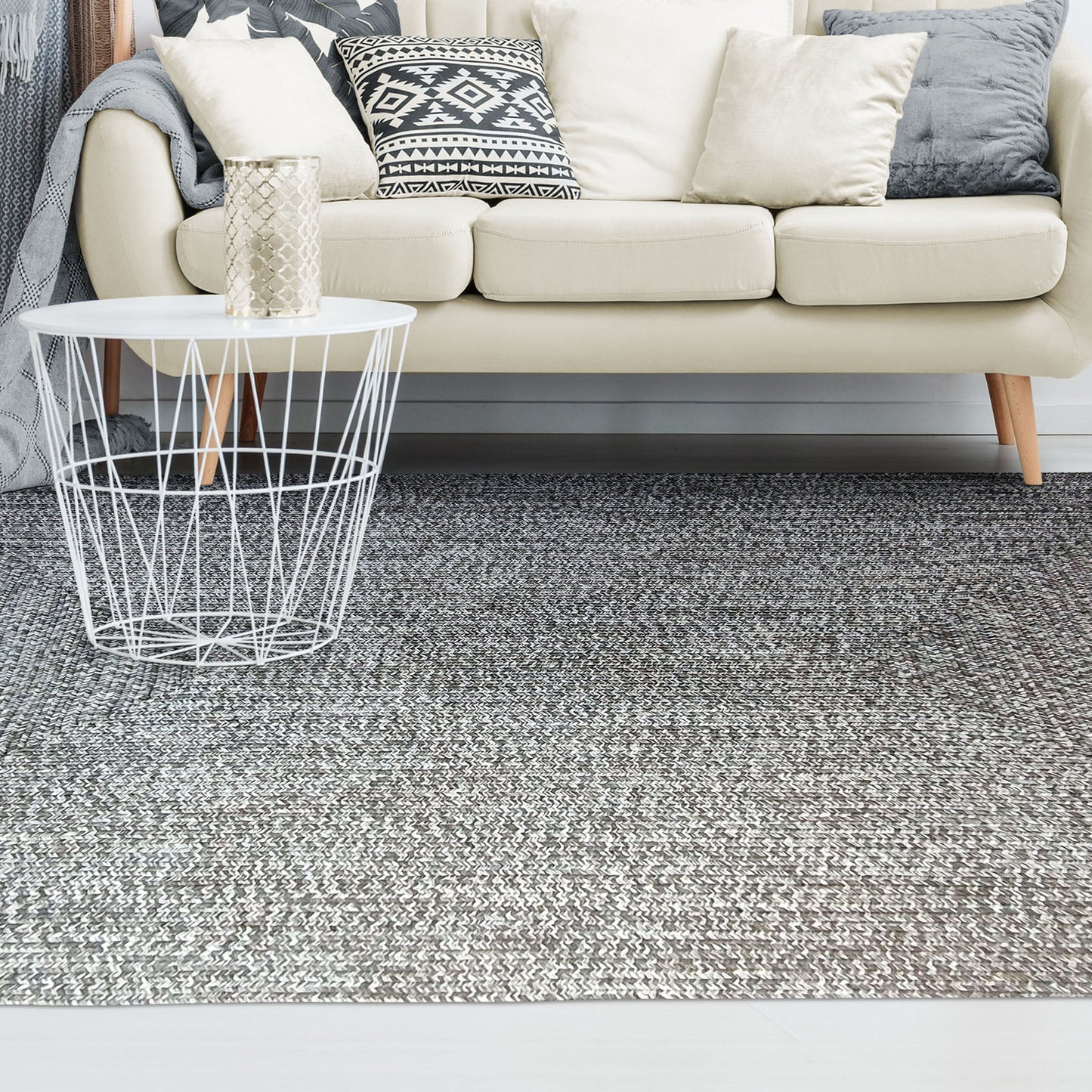 Multi Toned Braided Area Rug Bohemian Indoor Outdoor Rugs - Slate-White