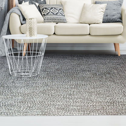 Multi Toned Braided Area Rug Bohemian Indoor Outdoor Rugs - Slate-White