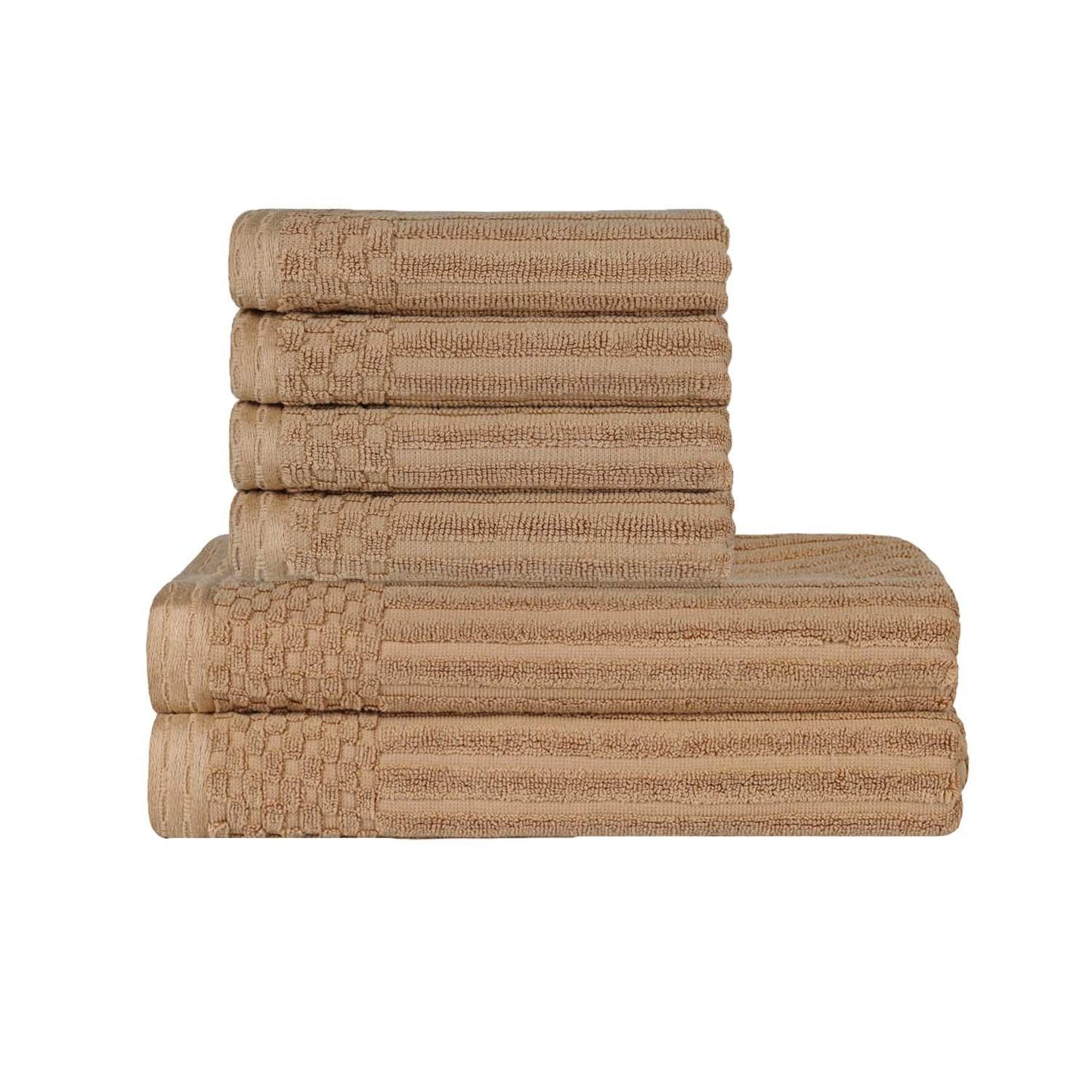 Soho Ribbed Textured Cotton Absorbent Hand and Bath Towel Set