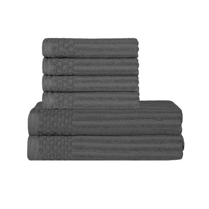 Soho Ribbed Textured Cotton Absorbent Hand and Bath Towel Set