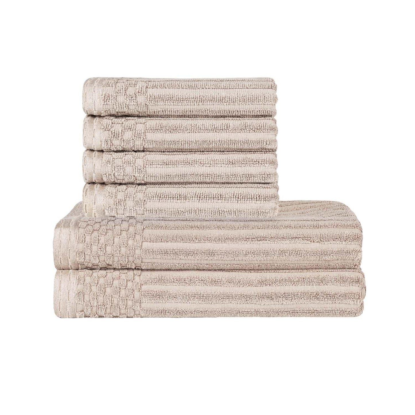 Soho Ribbed Textured Cotton Absorbent Hand and Bath Towel Set