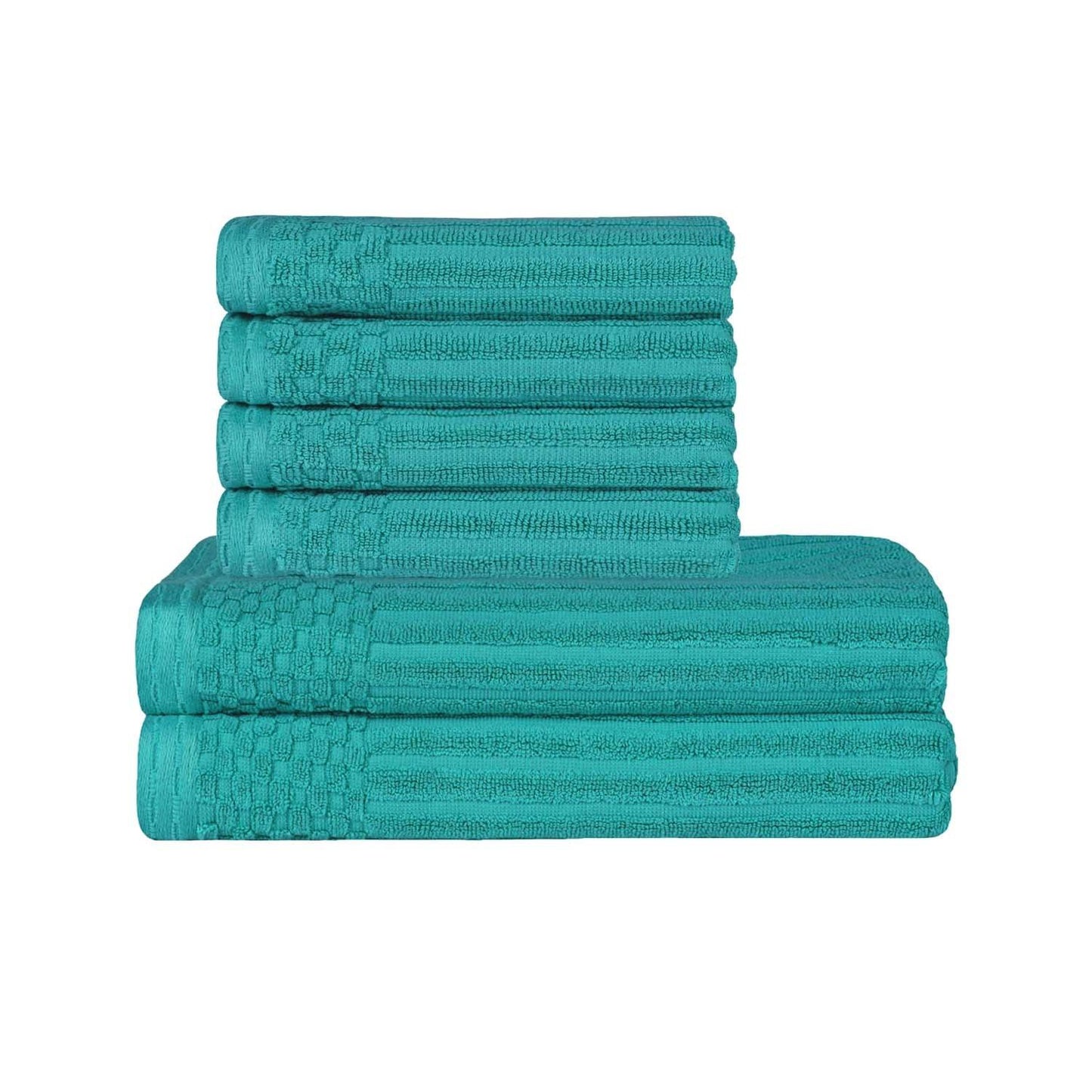 Soho Ribbed Textured Cotton Absorbent Hand and Bath Towel Set