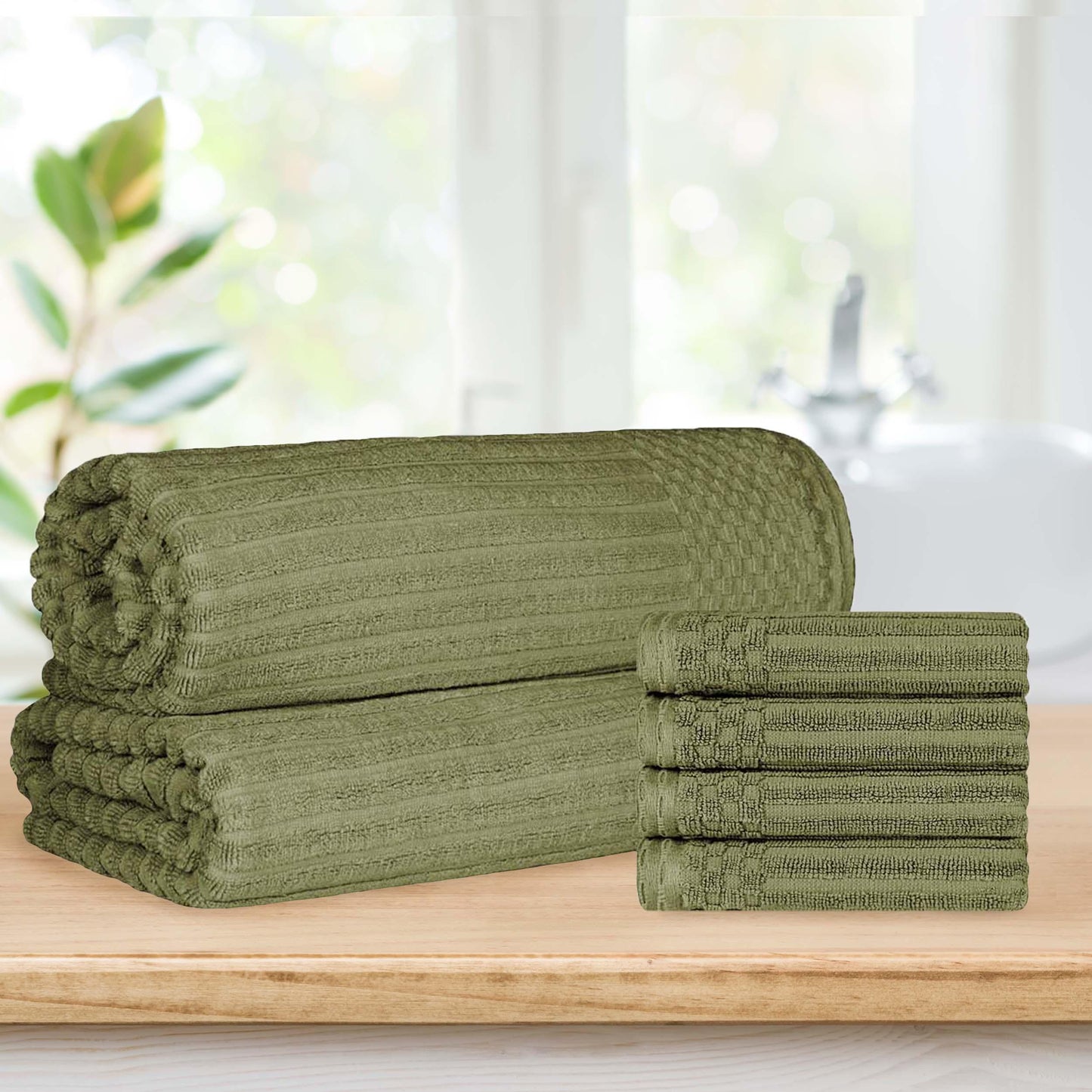 Soho Ribbed Textured Cotton Absorbent Hand Towel and Bath Sheet Set