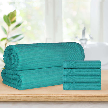 Soho Ribbed Textured Cotton Absorbent Hand Towel and Bath Sheet Set