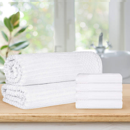 Soho Ribbed Textured Cotton Absorbent Hand Towel and Bath Sheet Set