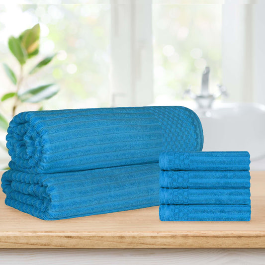 Soho Ribbed Textured Cotton Absorbent Hand Towel and Bath Sheet Set