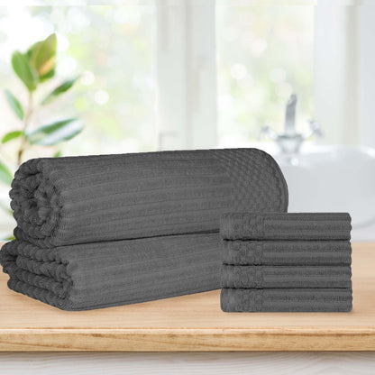 Soho Ribbed Textured Cotton Absorbent Hand Towel and Bath Sheet Set