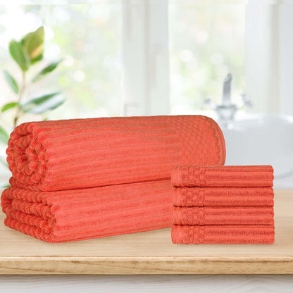 Soho Ribbed Textured Cotton Absorbent Hand Towel and Bath Sheet Set