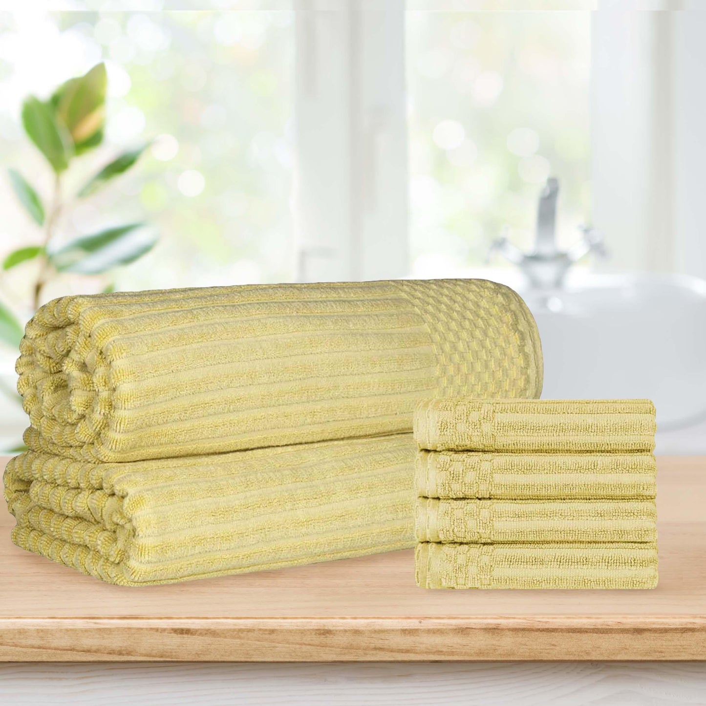 Soho Ribbed Textured Cotton Absorbent Hand Towel and Bath Sheet Set
