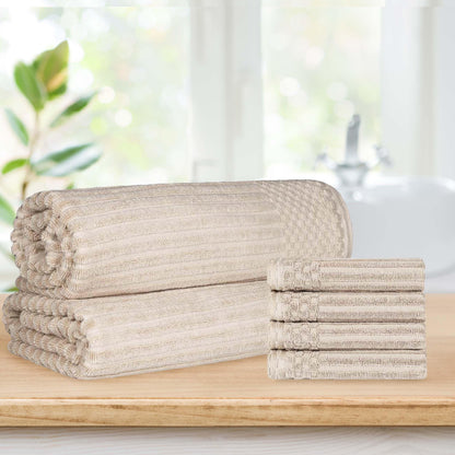 Soho Ribbed Textured Cotton Absorbent Hand Towel and Bath Sheet Set
