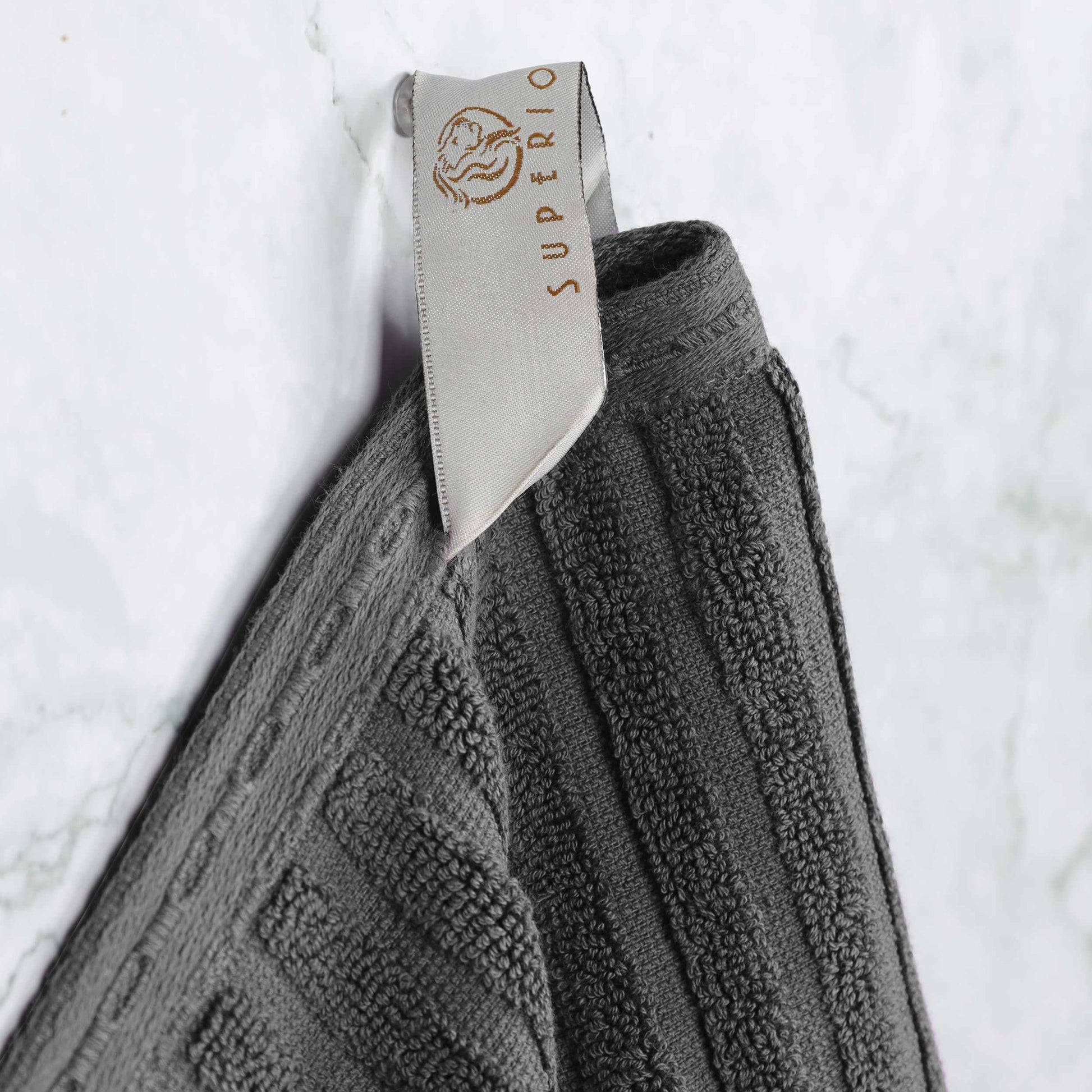 Ribbed Textured Cotton Medium Weight 12 Piece Towel Set - Charcoal
