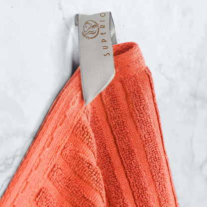 Ribbed Textured Cotton Medium Weight 12 Piece Towel Set - Coral