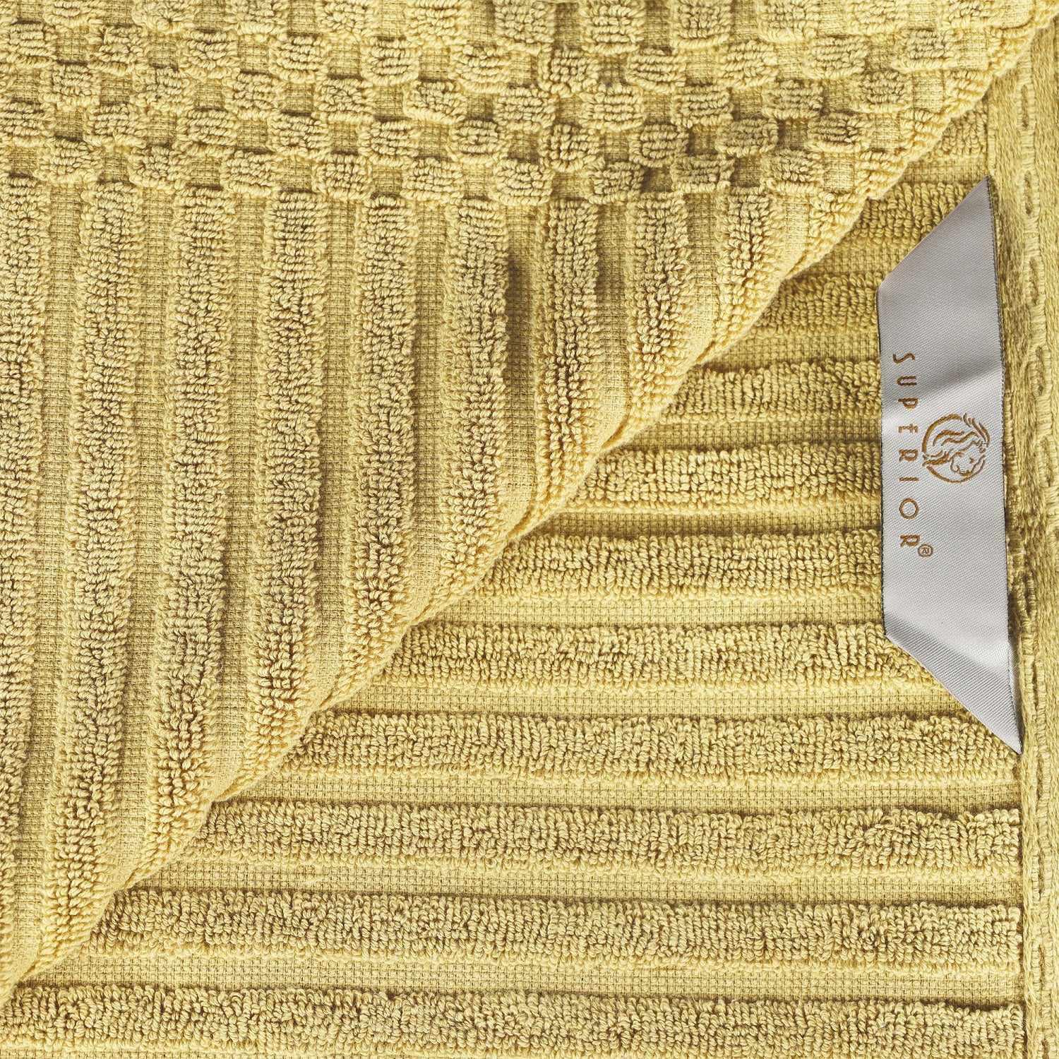 Ribbed Textured Cotton Medium Weight 12 Piece Towel Set - Golden Mist