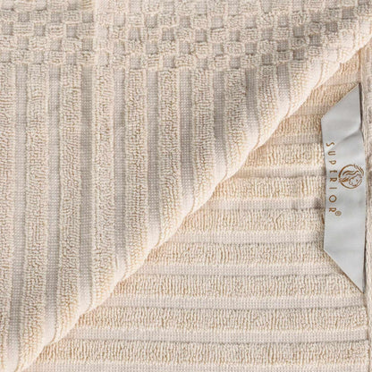 Ribbed Textured Cotton Medium Weight 12 Piece Towel Set -  Ivory