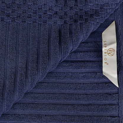 Ribbed Textured Cotton Medium Weight 12 Piece Towel Set - Navy Blue