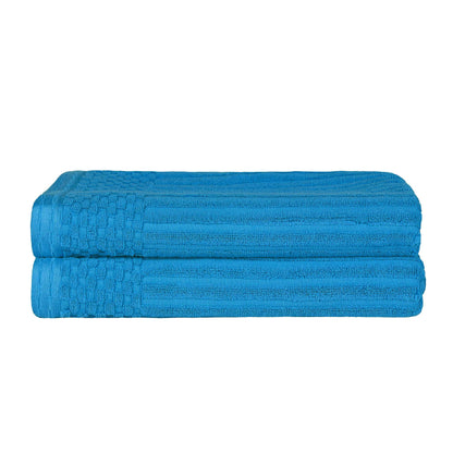  Superior Soho Ribbed Textured Cotton Ultra-Absorbent Bath Sheet & Bath Towel Set - Azure
