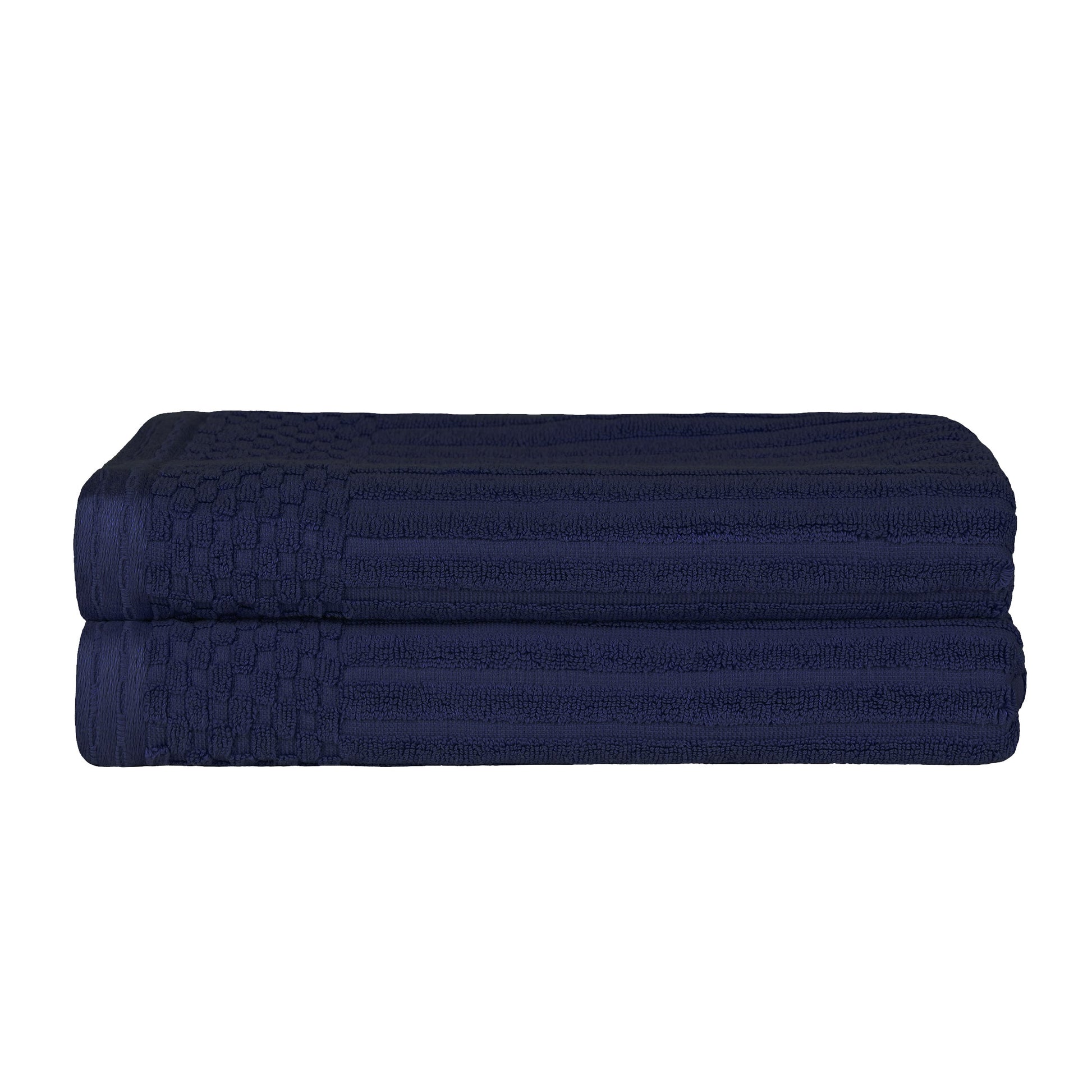 Superior Soho Ribbed Textured Cotton Ultra-Absorbent Bath Sheet & Bath Towel Set - Navy Blue