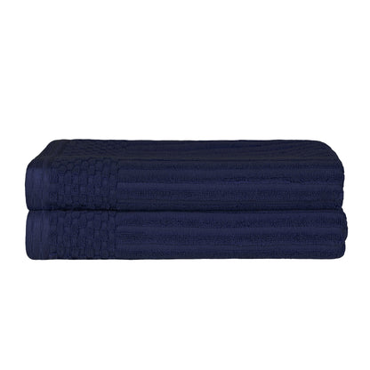 Superior Soho Ribbed Textured Cotton Ultra-Absorbent Bath Sheet & Bath Towel Set - Navy Blue