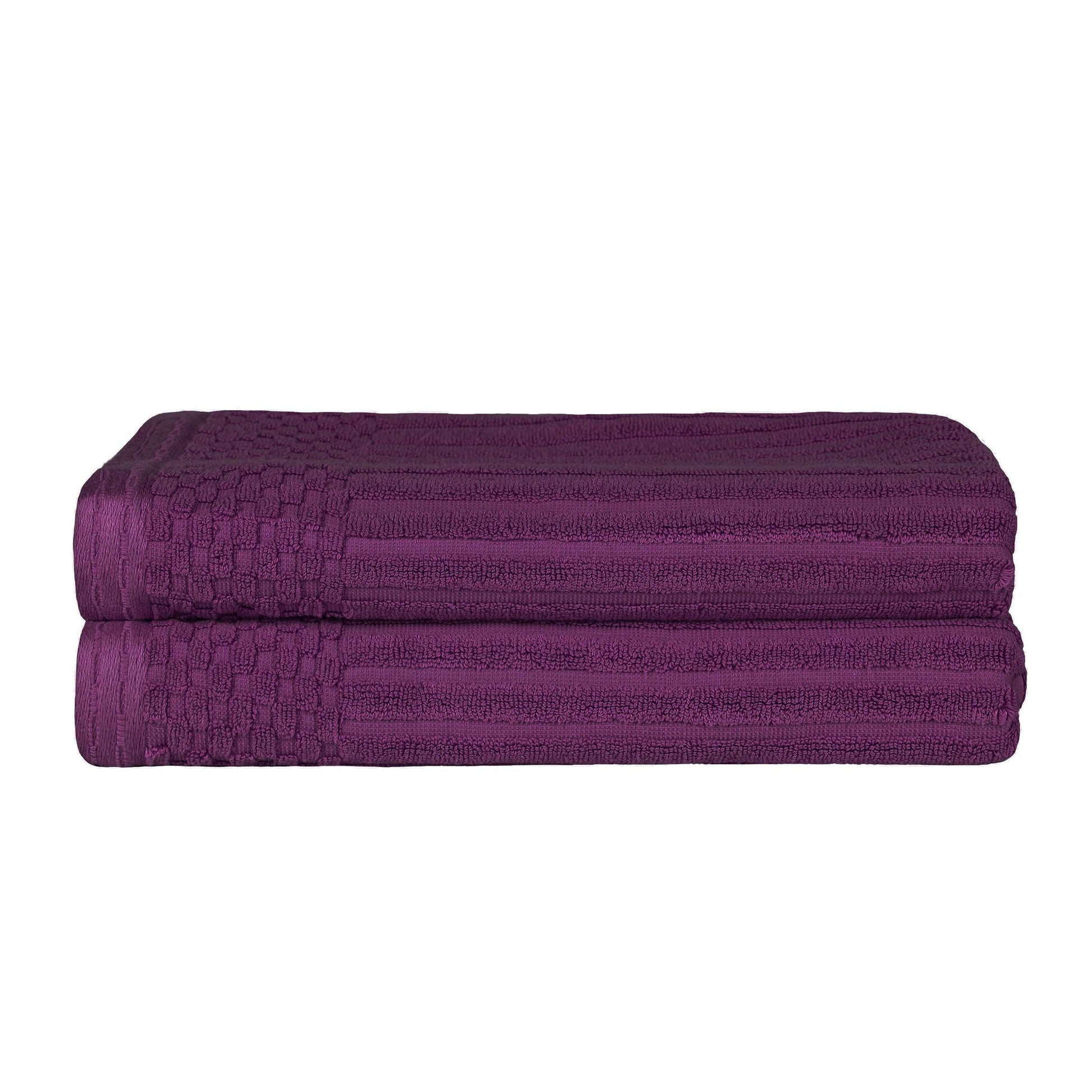 Superior Soho Ribbed Textured Cotton Ultra-Absorbent Bath Sheet & Bath Towel Set - Plum