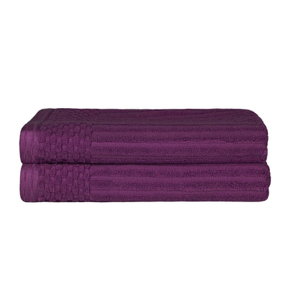 Superior Soho Ribbed Textured Cotton Ultra-Absorbent Bath Sheet & Bath Towel Set - Plum