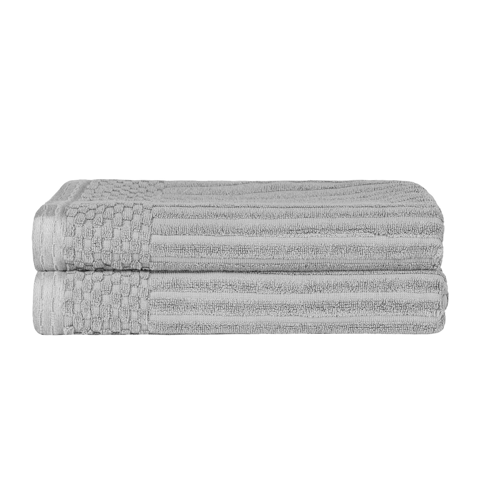 Superior Soho Ribbed Textured Cotton Ultra-Absorbent Bath Sheet & Bath Towel Set - Silver