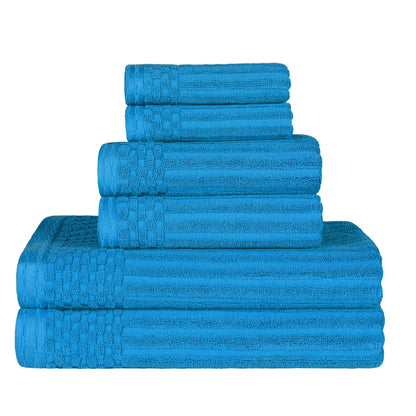 Ribbed Textured Cotton Medium Weight 6 Piece Towel Set - Azure