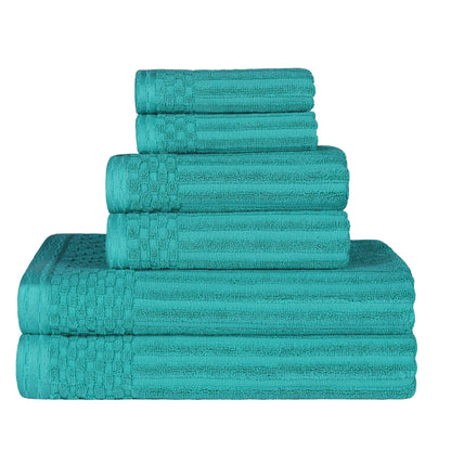 Ribbed Textured Cotton Medium Weight 6 Piece Towel Set - Turquoise