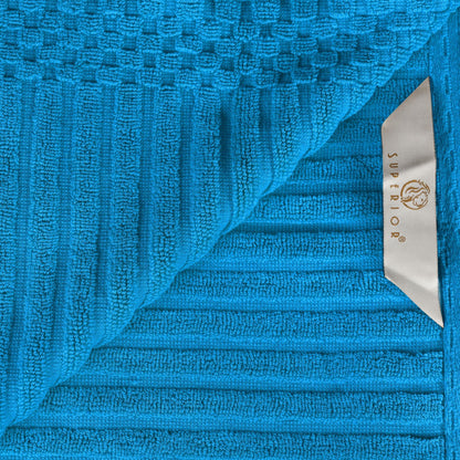 Ribbed Textured Cotton Medium Weight 6 Piece Towel Set - Azure