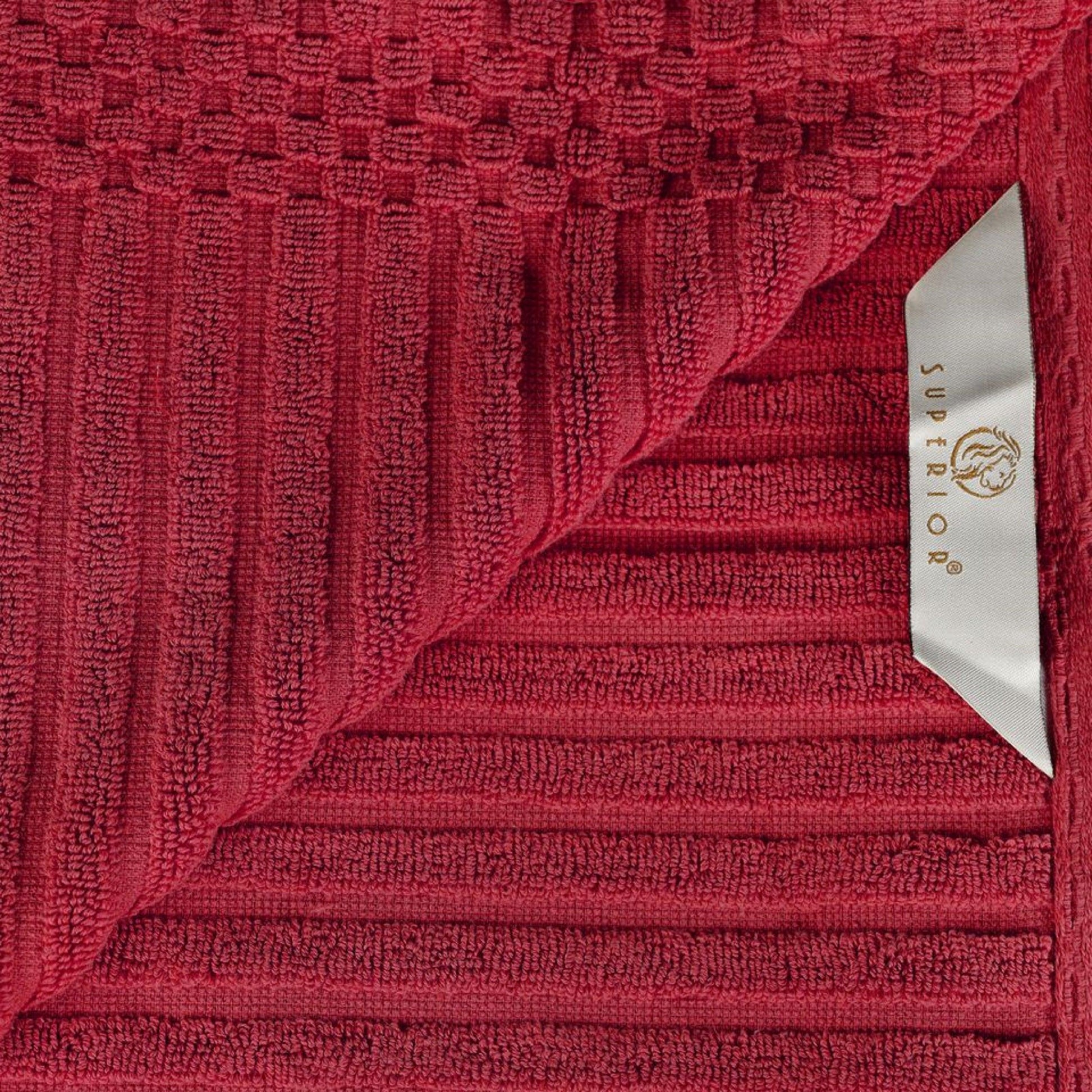 Ribbed Textured Cotton Medium Weight 6 Piece Towel Set - Burgundy