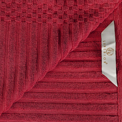 Ribbed Textured Cotton Medium Weight 6 Piece Towel Set - Burgundy