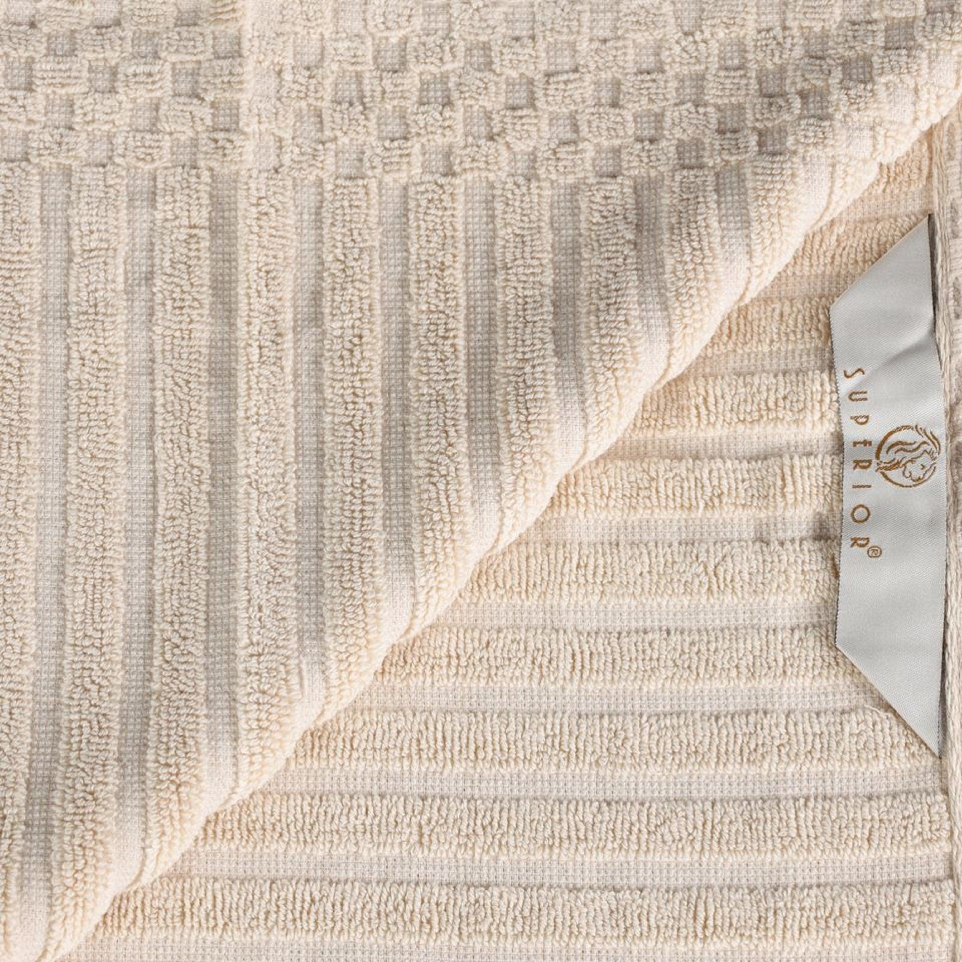 Ribbed Textured Cotton Medium Weight 6 Piece Towel Set -  Ivory