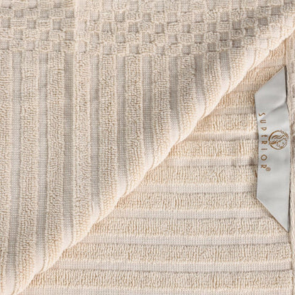 Ribbed Textured Cotton Medium Weight 6 Piece Towel Set -  Ivory