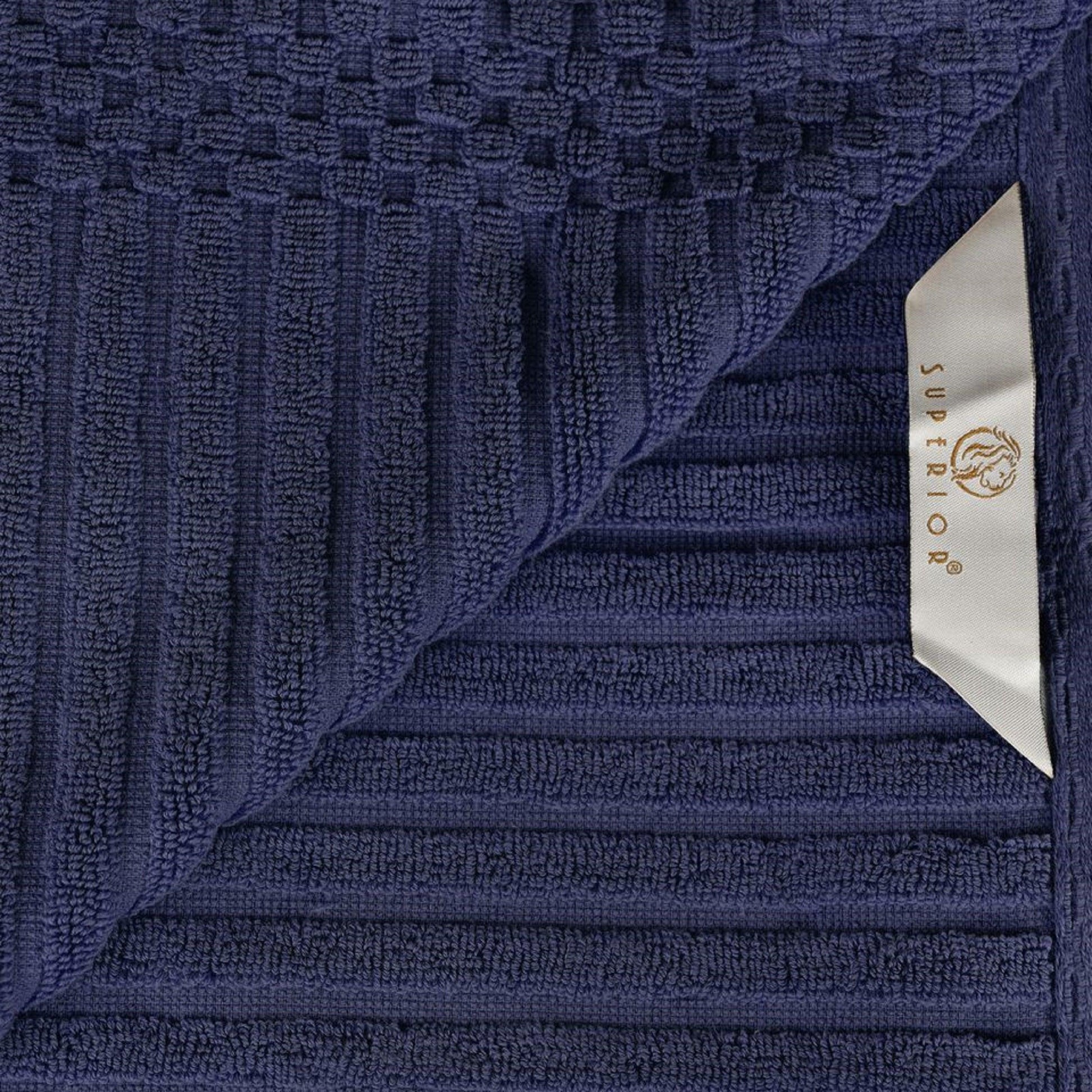 Ribbed Textured Cotton Medium Weight 12 Piece Towel Set - Navy Blue