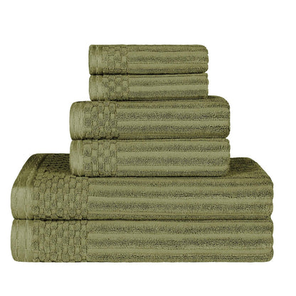 Ribbed Textured Cotton Medium Weight 6 Piece Towel Set - Sage
