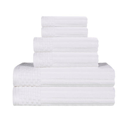 Ribbed Textured Cotton Medium Weight 6 Piece Towel Set - White