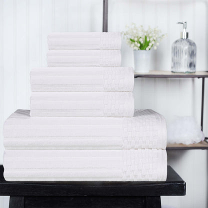 Ribbed Textured Cotton Medium Weight 6 Piece Towel Set - Turquoise