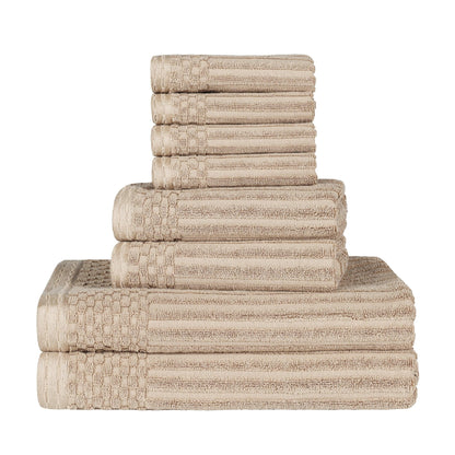 Ribbed Textured Cotton Medium Weight 8 Piece Towel Set -  Ivory