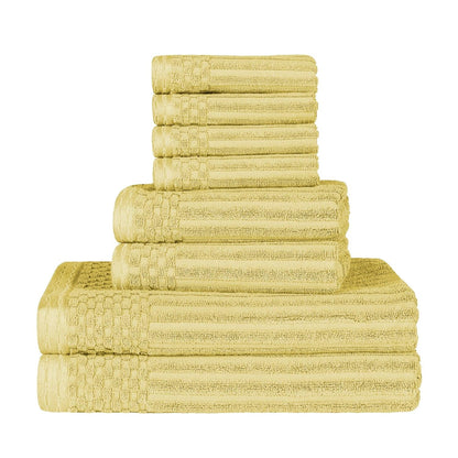 Ribbed Textured Cotton Medium Weight 8 Piece Towel Set - Golden Mist