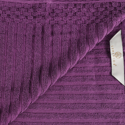 Ribbed Textured Cotton Medium Weight 8 Piece Towel Set -  Plum