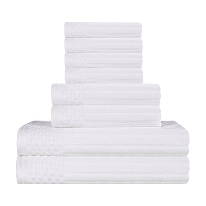 Ribbed Textured Cotton Medium Weight 8 Piece Towel Set - White
