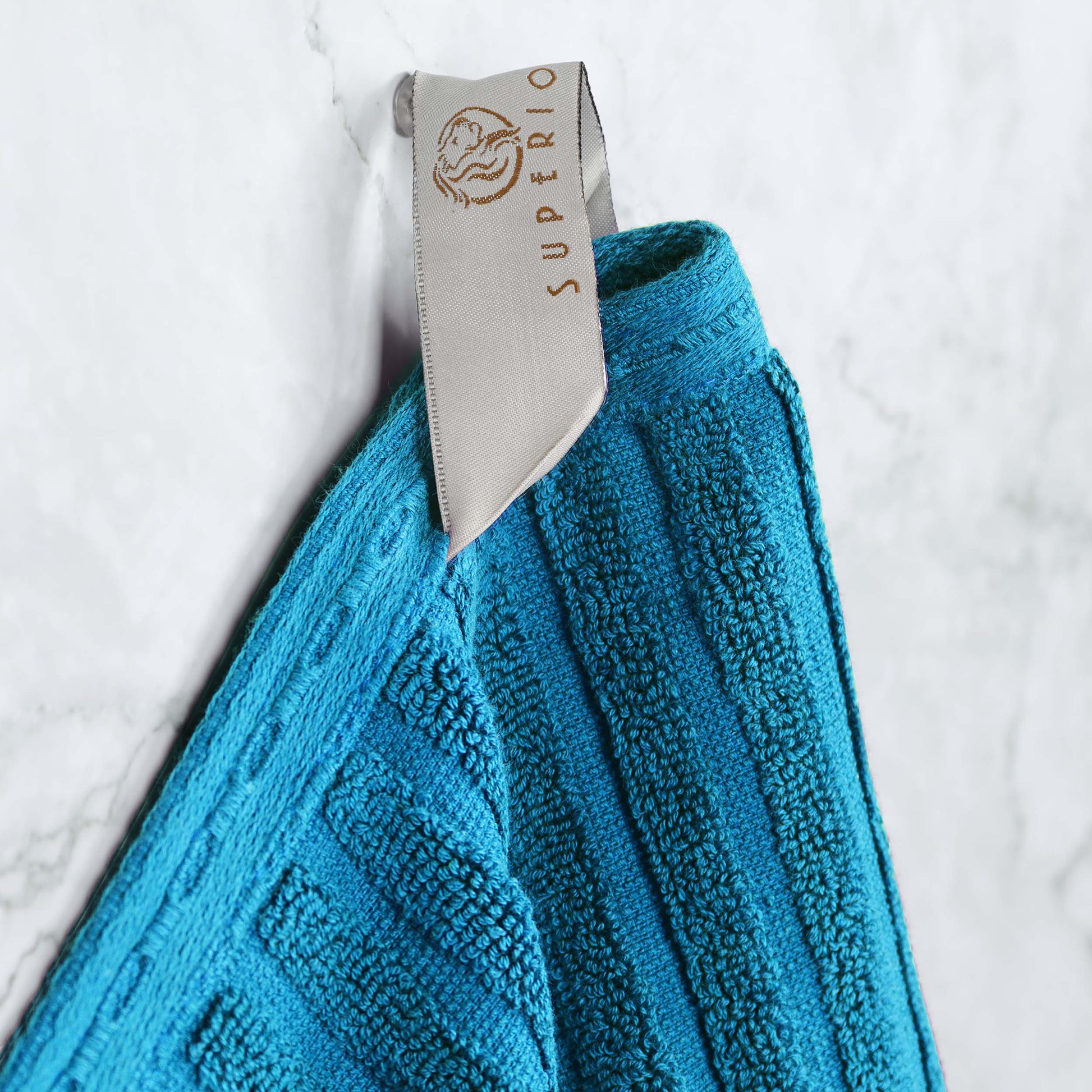 Ribbed Textured Cotton Medium Weight 6 Piece Towel Set - Azure