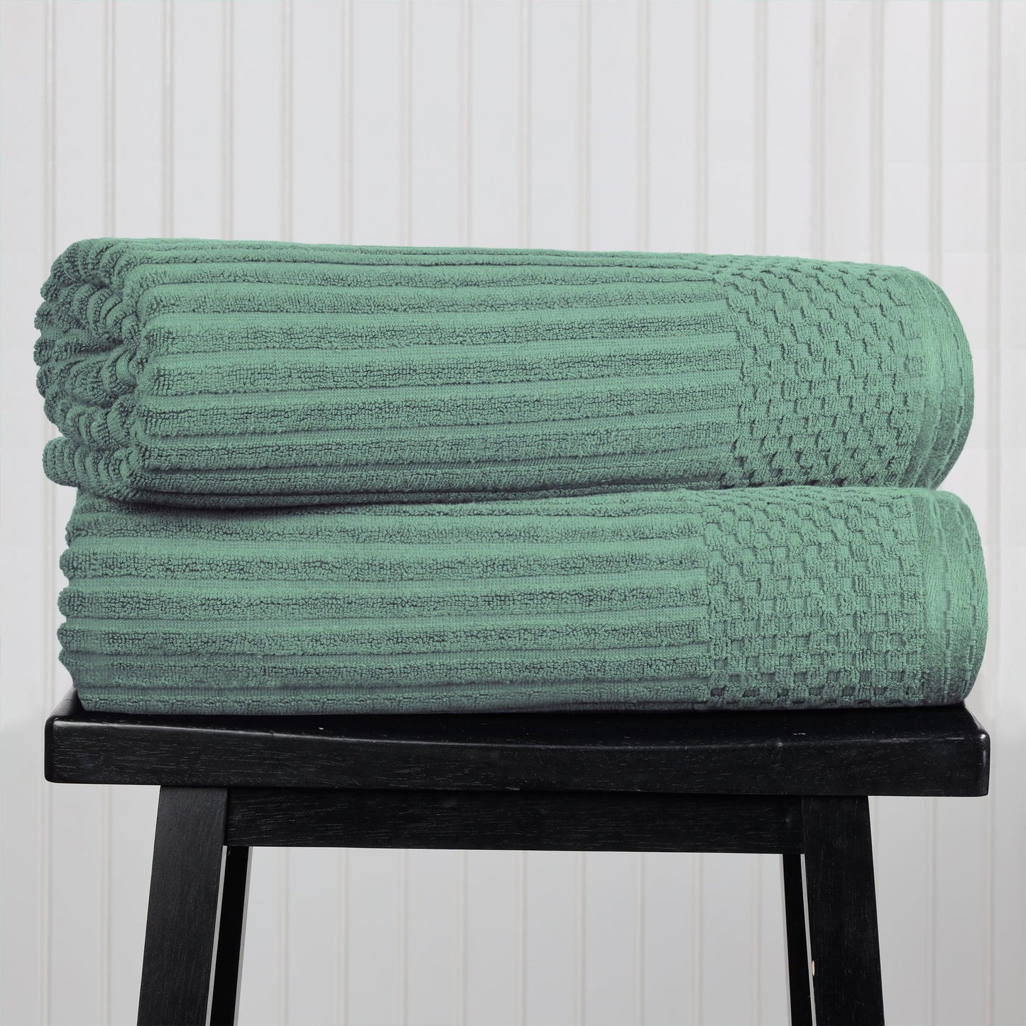 Ribbed Textured Cotton Bath Sheet Ultra-Absorbent Towel Set - Azure