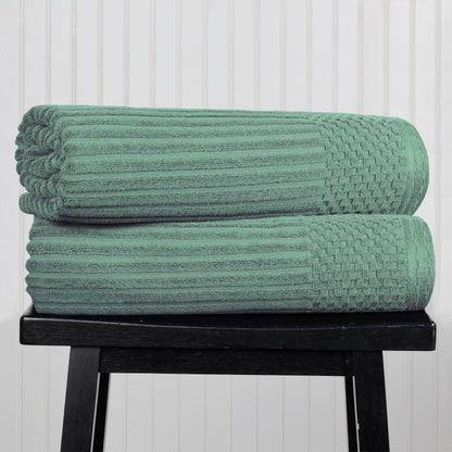 Ribbed Textured Cotton Bath Sheet Ultra-Absorbent Towel Set - Azure