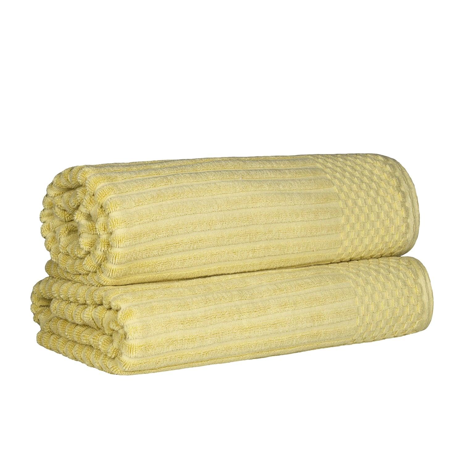 Ribbed Textured Cotton Bath Sheet Ultra-Absorbent Towel Set -  Golden Mist