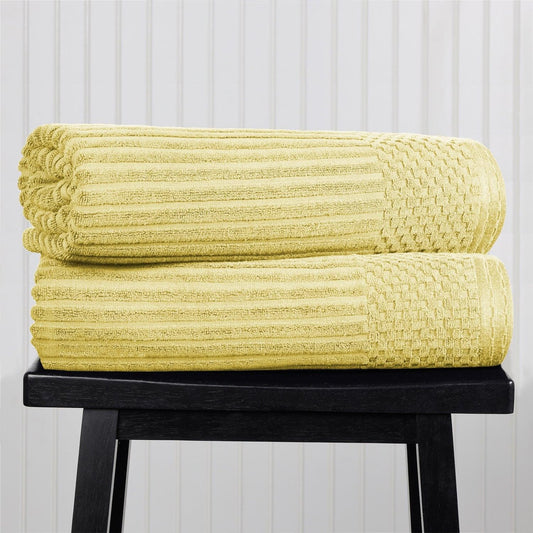 Ribbed Textured Cotton Bath Sheet Ultra-Absorbent Towel Set -  Golden Mist