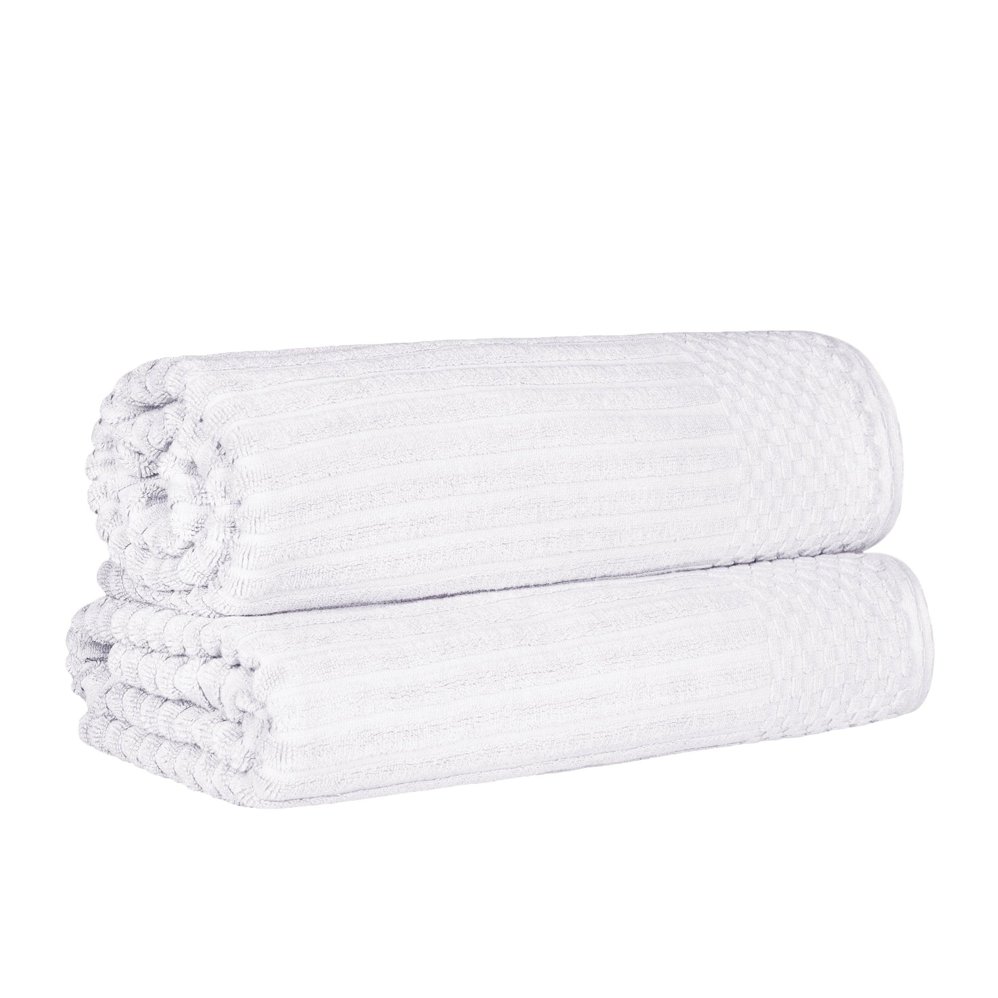 Ribbed Textured Cotton Bath Sheet Ultra-Absorbent Towel Set -  White